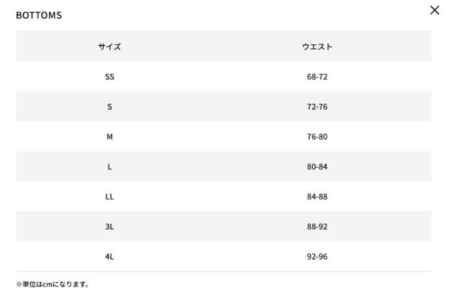 PING福袋ボトムスサイズ目安