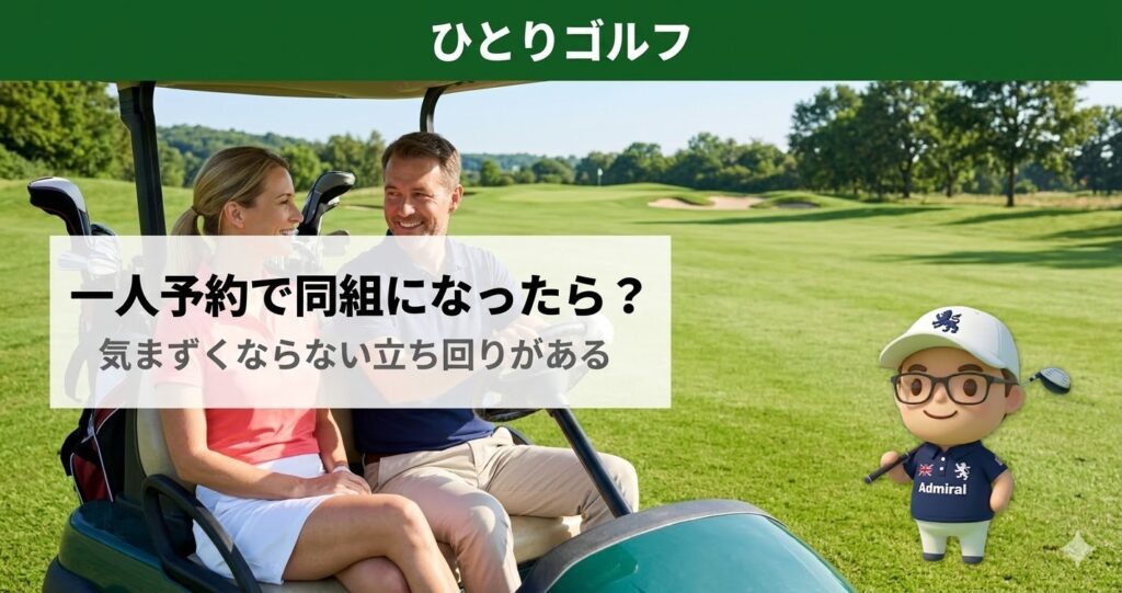 一人ゴルフの組み合わせ｜同組のゴルファーとカートで会話する様子