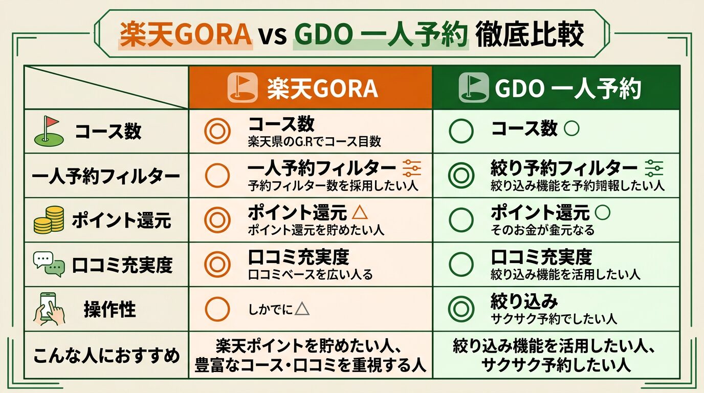 楽天GORAとGDOの比較表