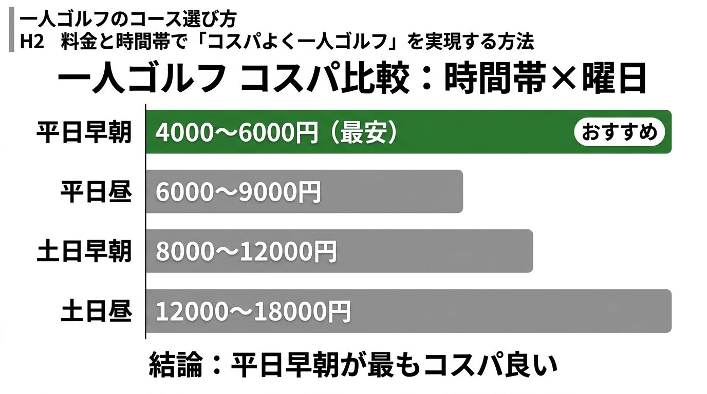 一人ゴルフの時間帯・曜日別コスパ比較図