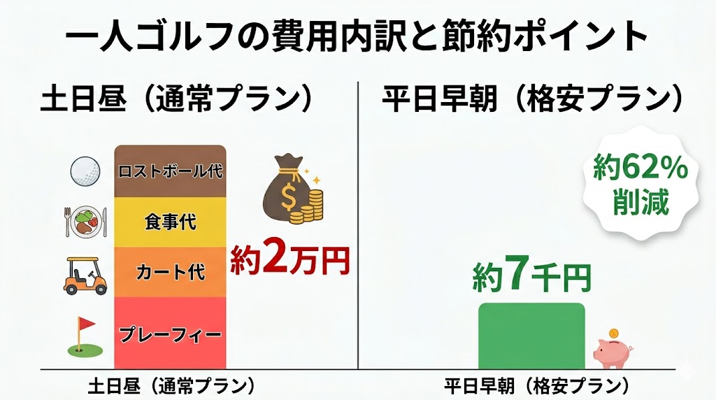 一人ゴルフの費用内訳と節約ポイント図解