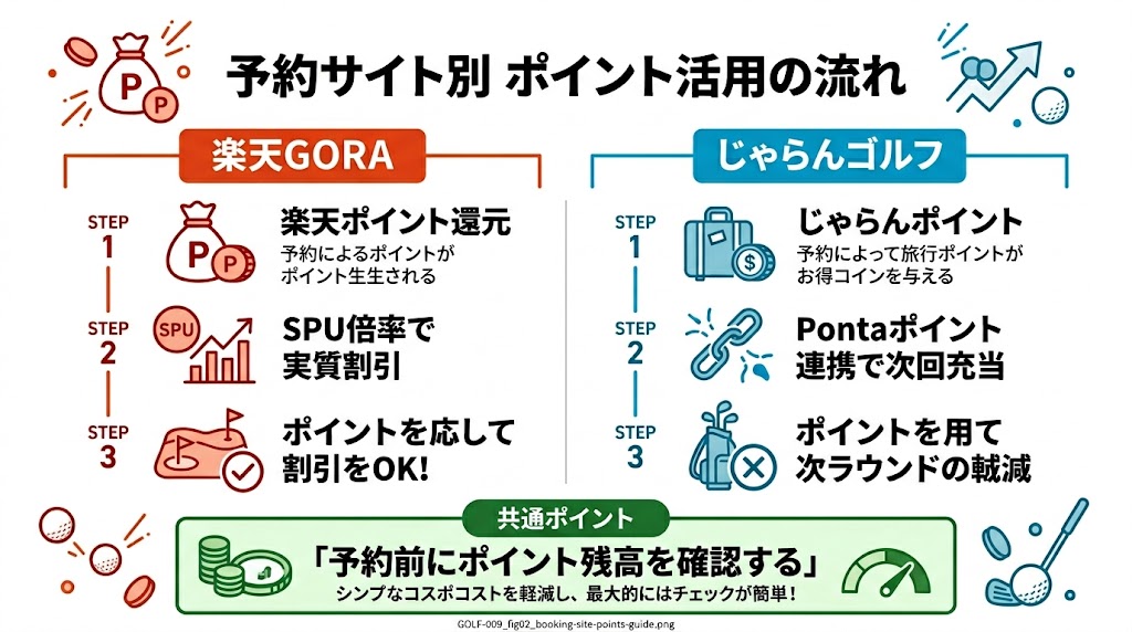 予約サイト別ポイント活用の流れ図解