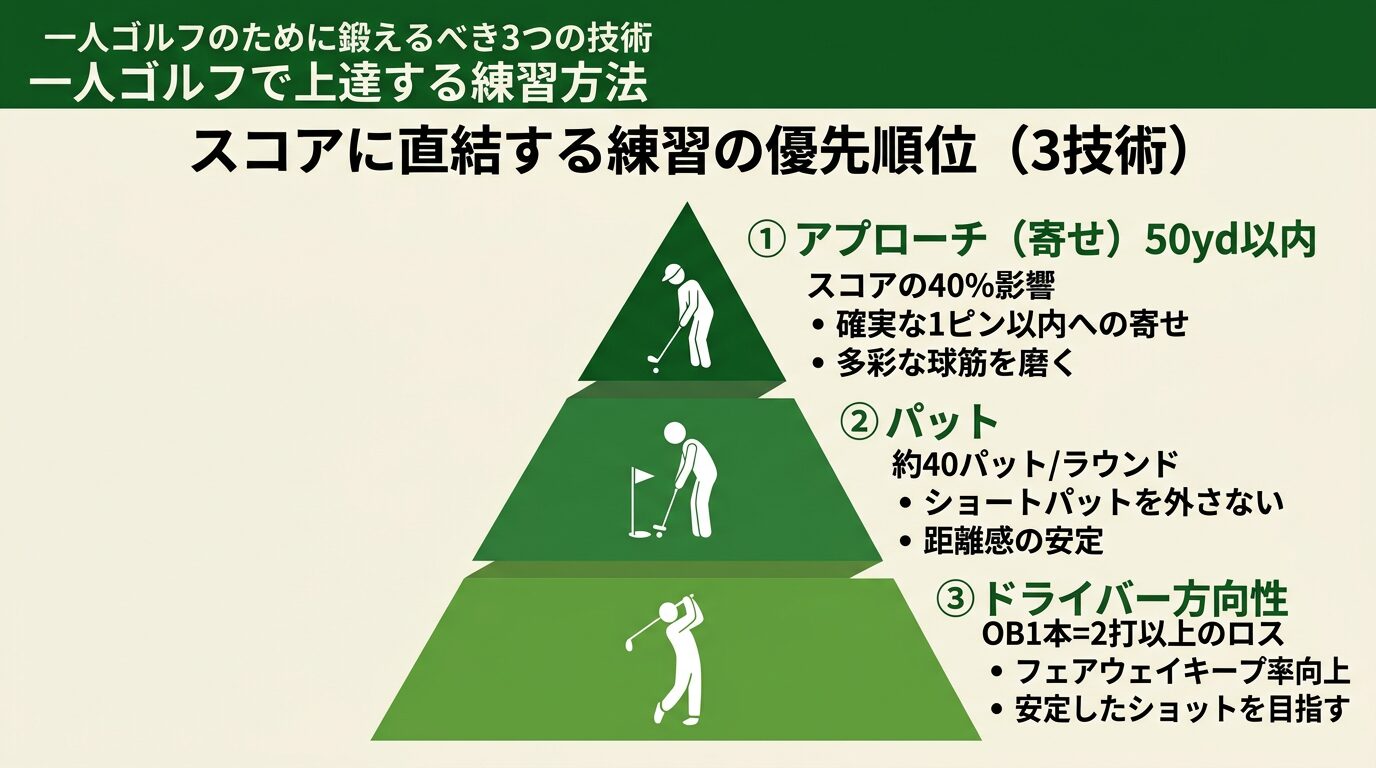 一人ゴルフの上達を加速する練習の優先順位図