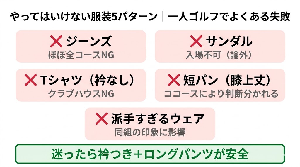 一人ゴルフのNG服装5パターン