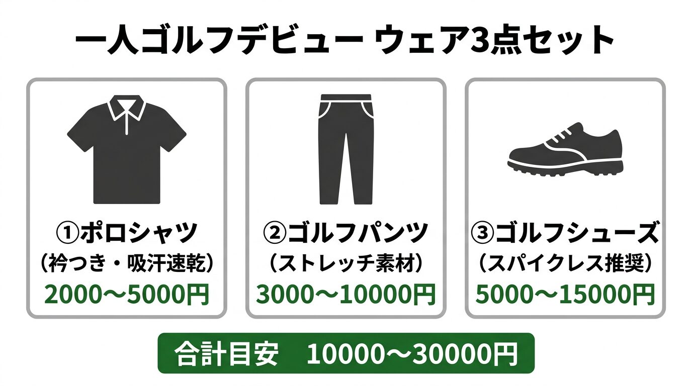 一人ゴルフデビューに必要なウェア3点セットと予算目安