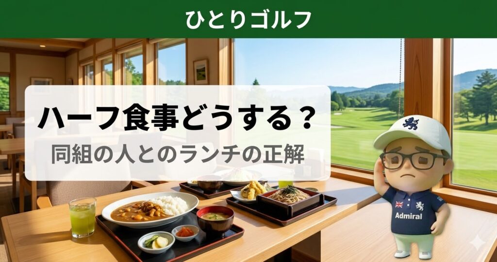 一人ゴルフのハーフ食事｜窓からコースが見えるゴルフ場レストランのランチ