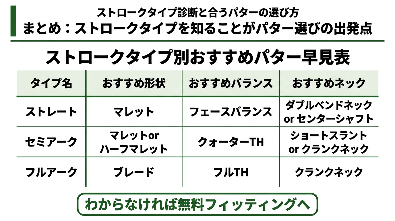 ストロークタイプ別おすすめパター早見表