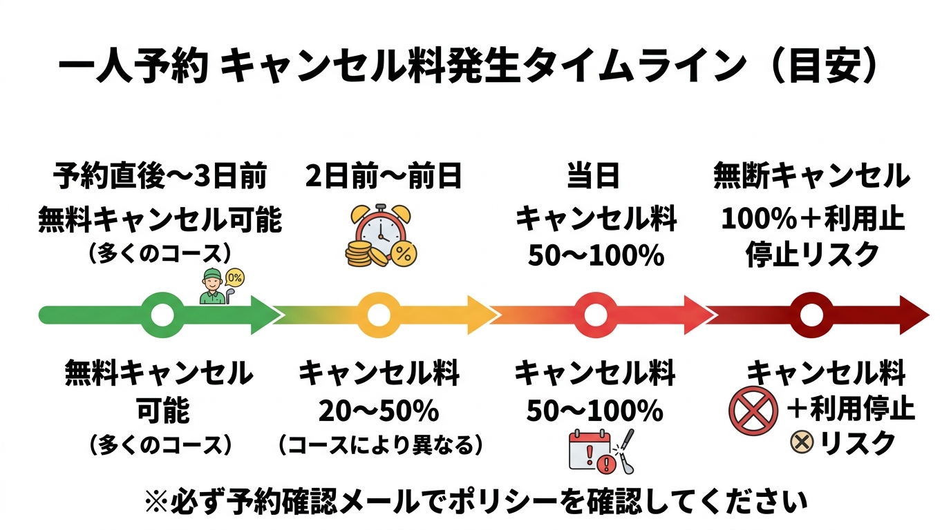 一人予約のキャンセル料発生タイムライン図解