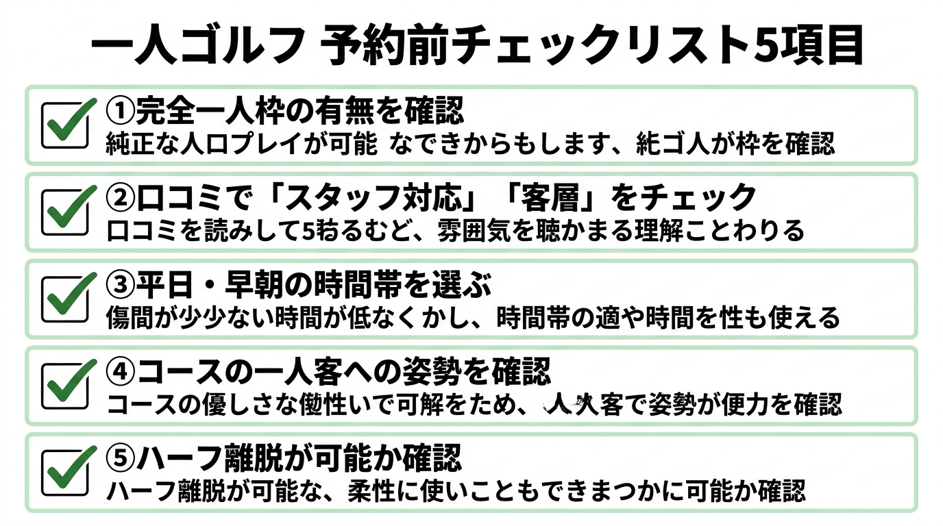 一人ゴルフ予約前の5項目チェックリスト図解