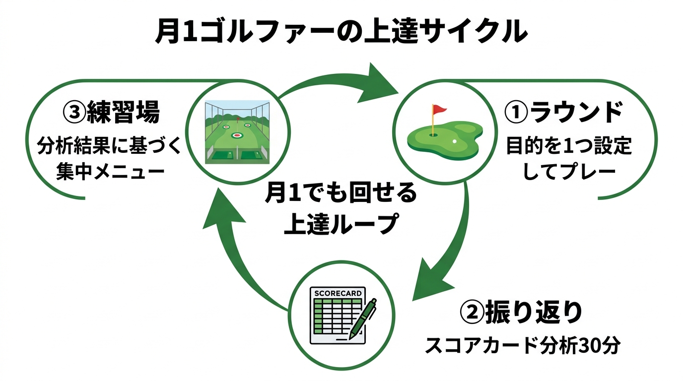 月1ゴルファーの上達サイクル循環図