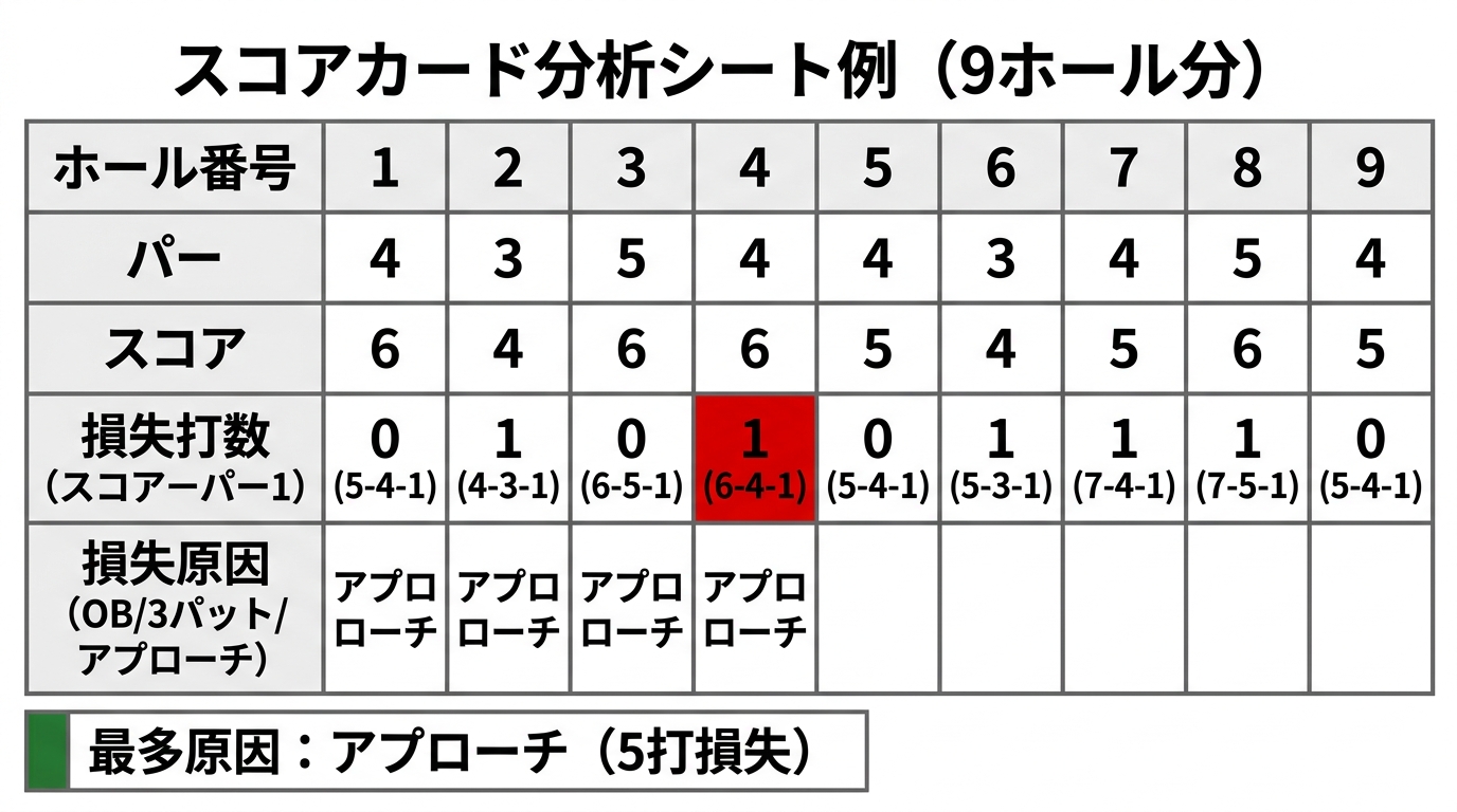 ゴルフのスコアカード分析シート例
