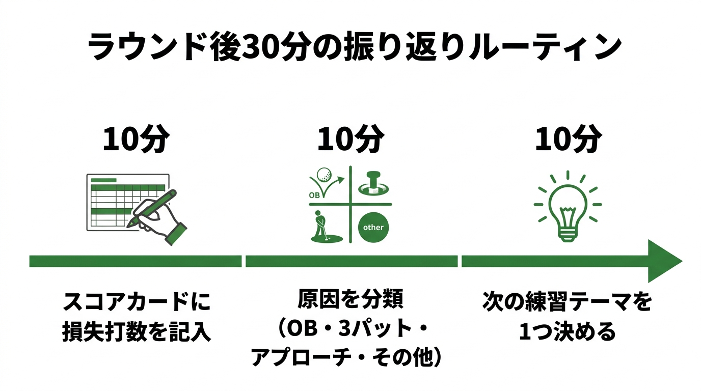 ラウンド後30分の振り返りルーティン3ステップ
