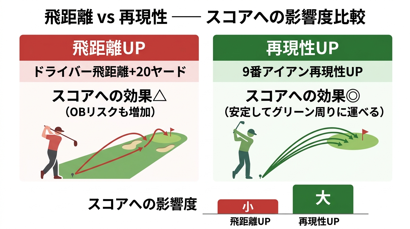 飛距離と再現性のスコアへの影響度比較図