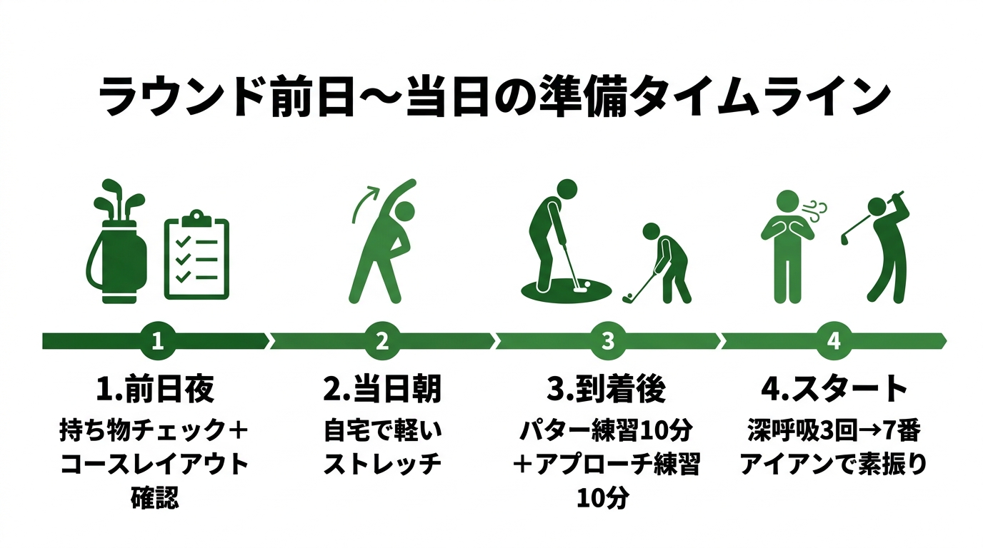 ラウンド前日から当日の準備タイムライン