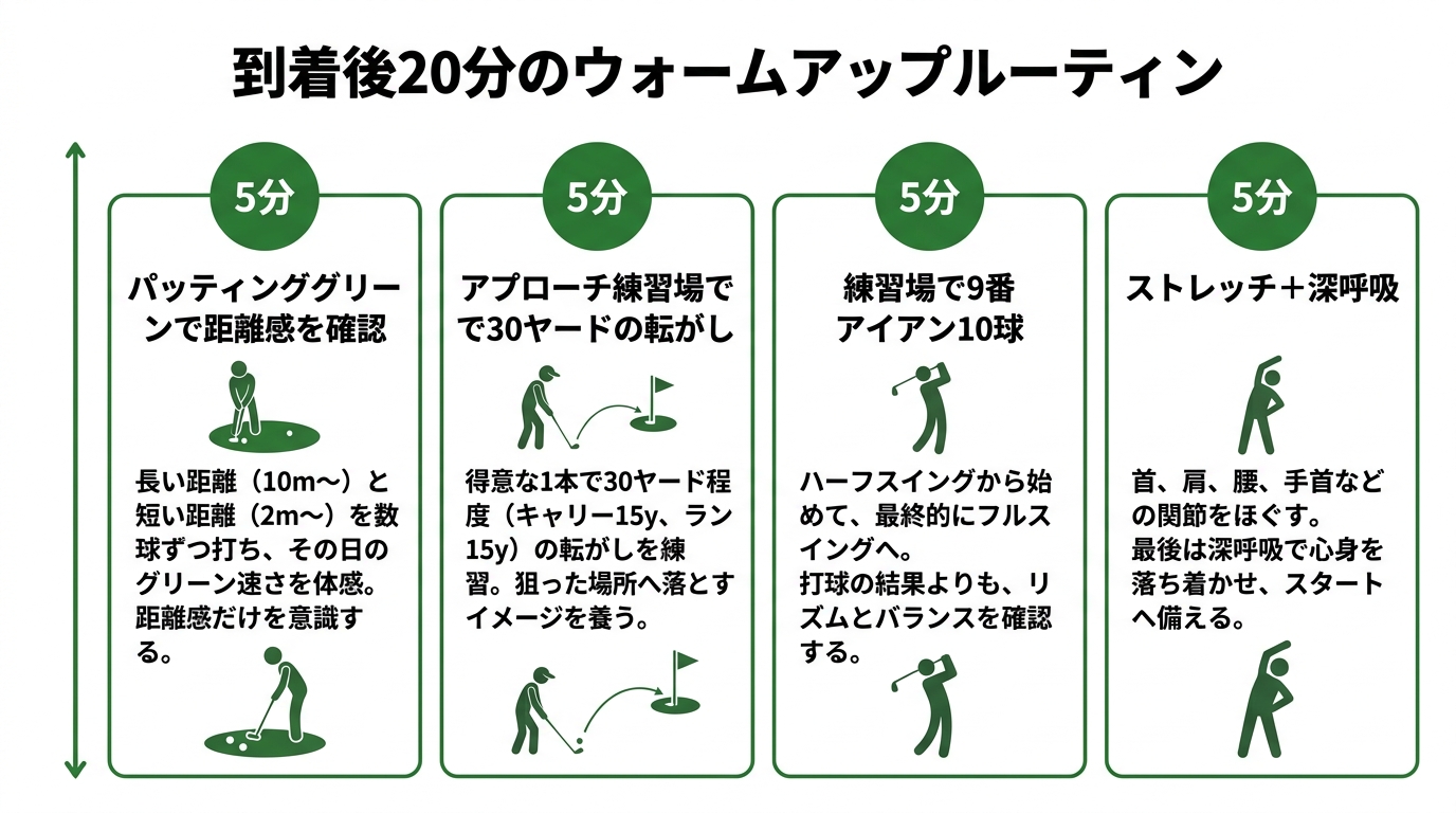 到着後20分のウォームアップルーティン