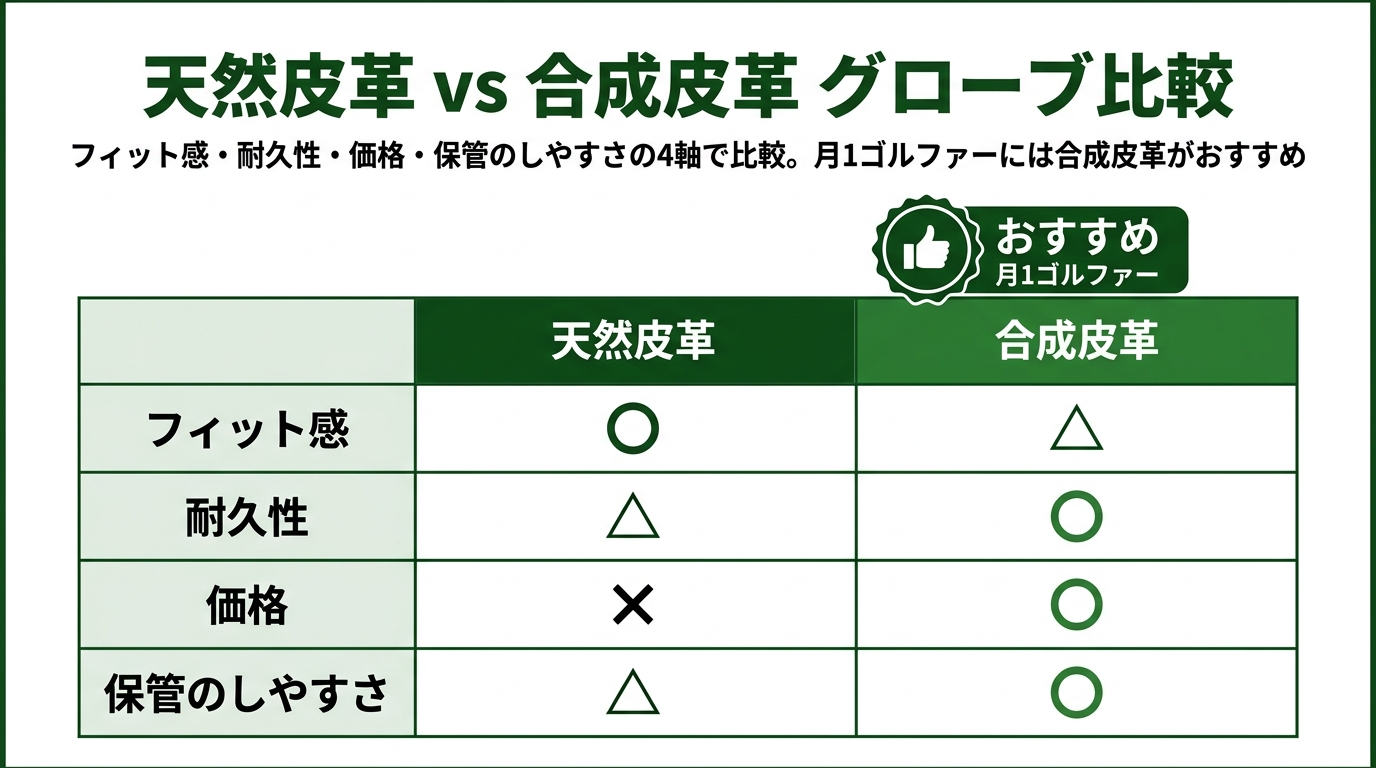 天然皮革vs合成皮革グローブ比較表