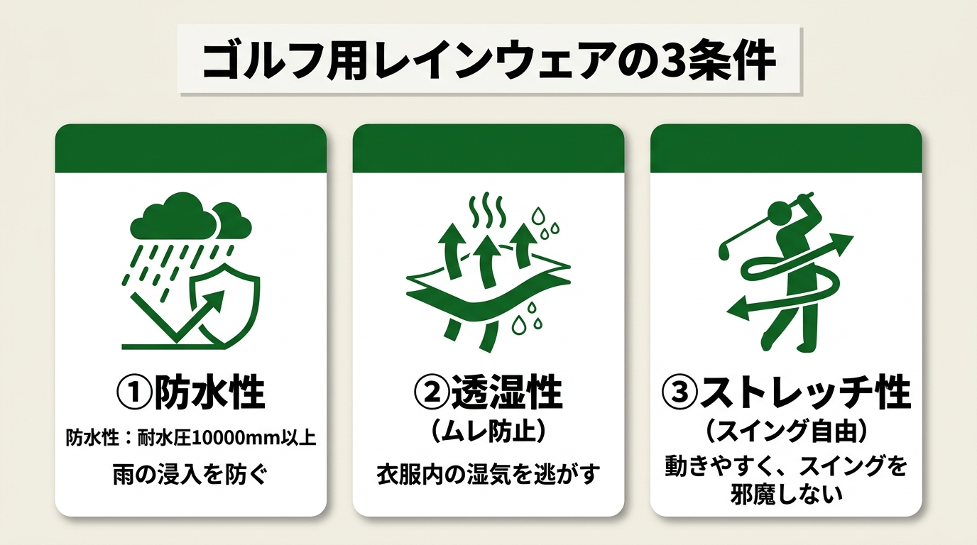 ゴルフ用レインウェアの3条件
