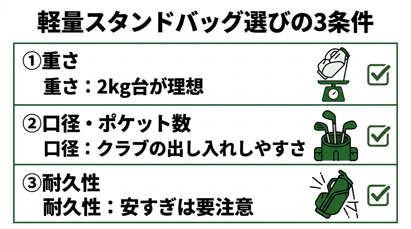 軽量スタンドバッグ選びの3条件チェックリスト