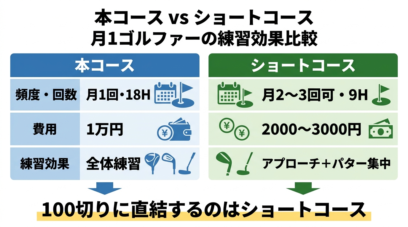 本コースとショートコースの練習効果比較図