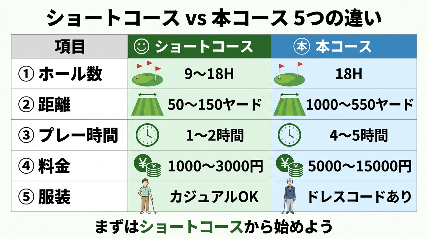 ショートコースと本コースの5つの違い比較図