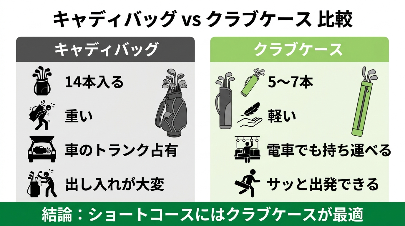 キャディバッグとクラブケースの比較図