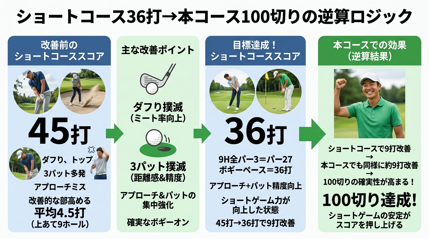 ショートコース36打が100切りに直結する逆算ロジック図