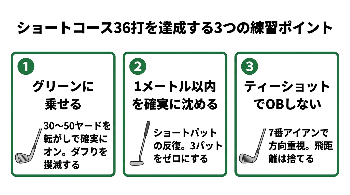 ショートコース36打を達成する3つの練習ポイント