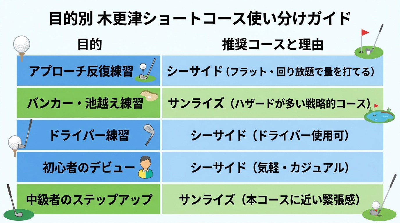 目的別の木更津ショートコース使い分けガイド