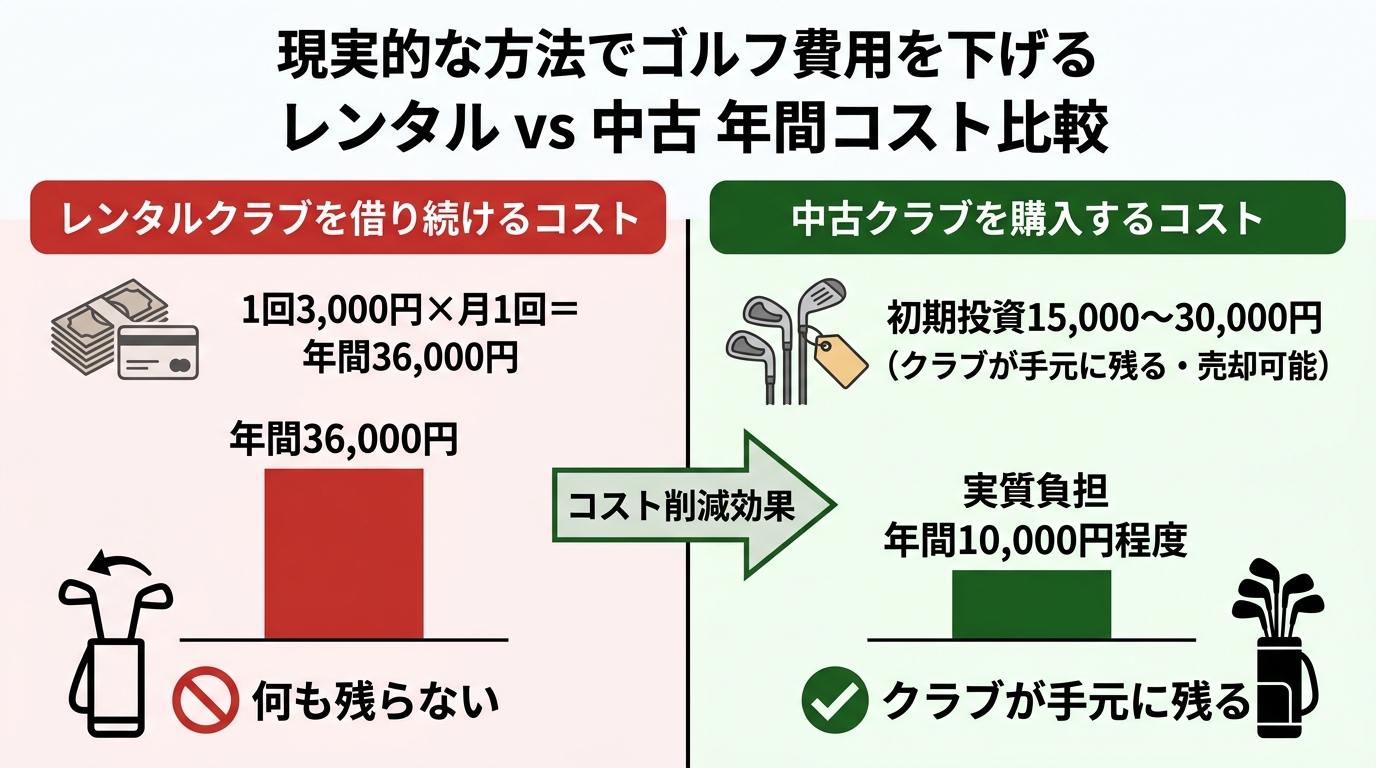 レンタルクラブと自前クラブの年間コスト比較表
