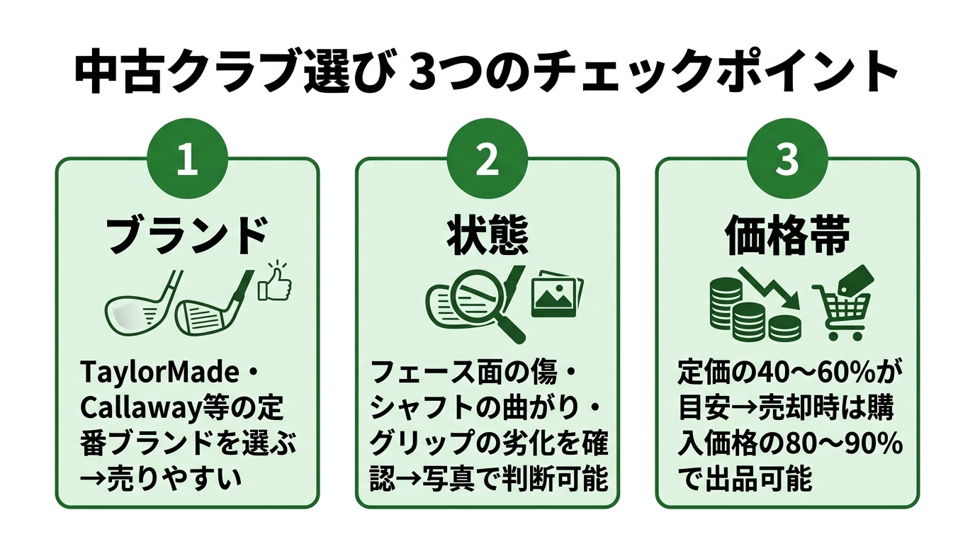 中古クラブ選びのチェックポイント3点まとめ図解