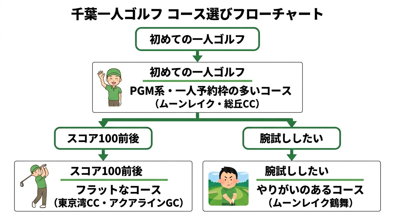 千葉一人ゴルフのコース選びフローチャート