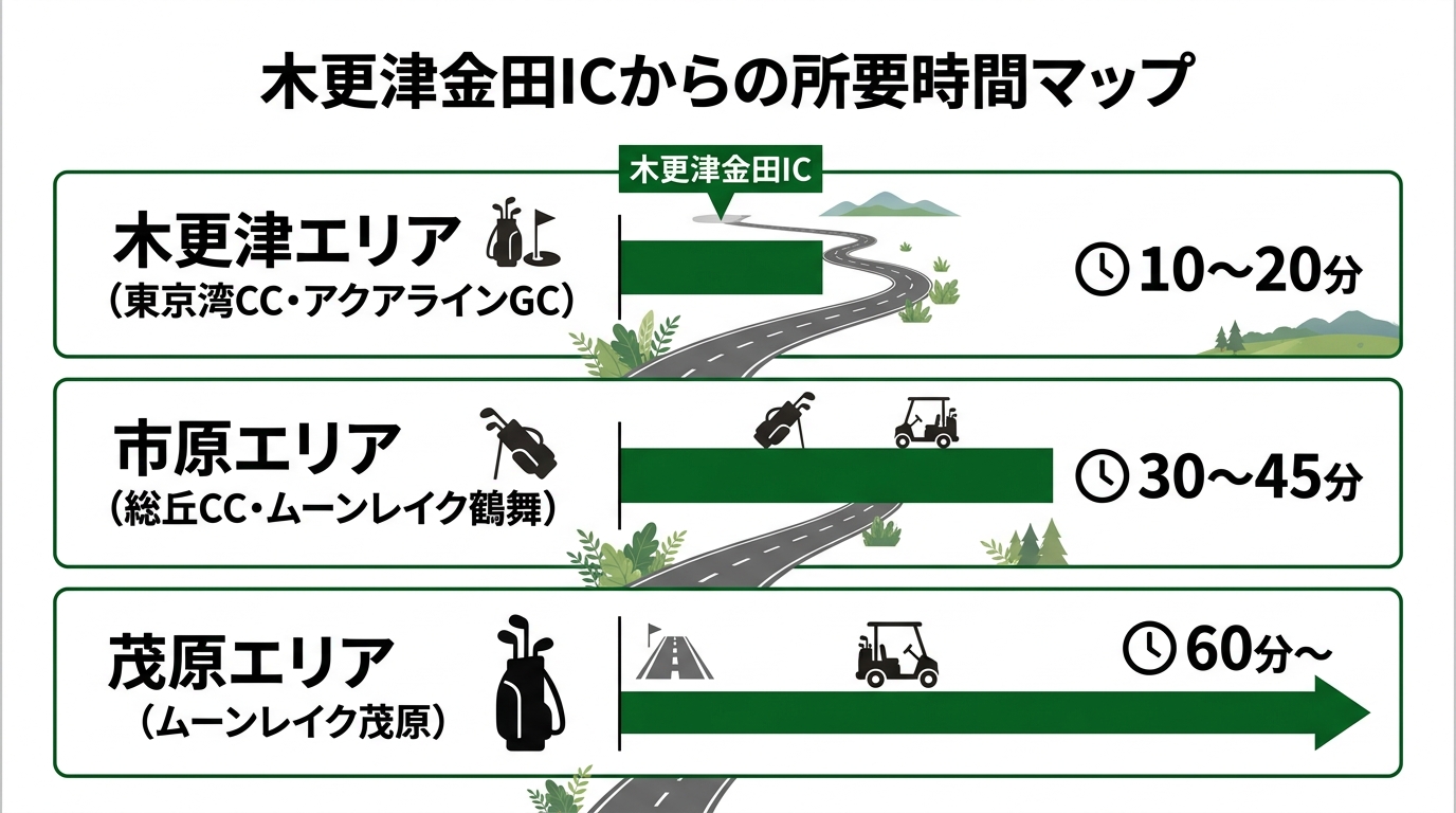 木更津金田ICからのエリア別所要時間マップ
