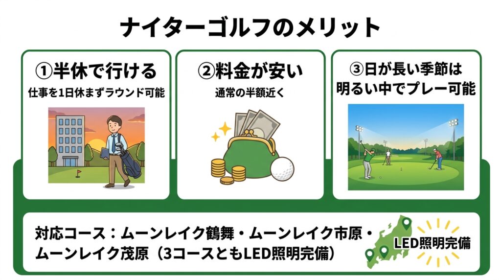 ナイターゴルフのメリットと対応コース