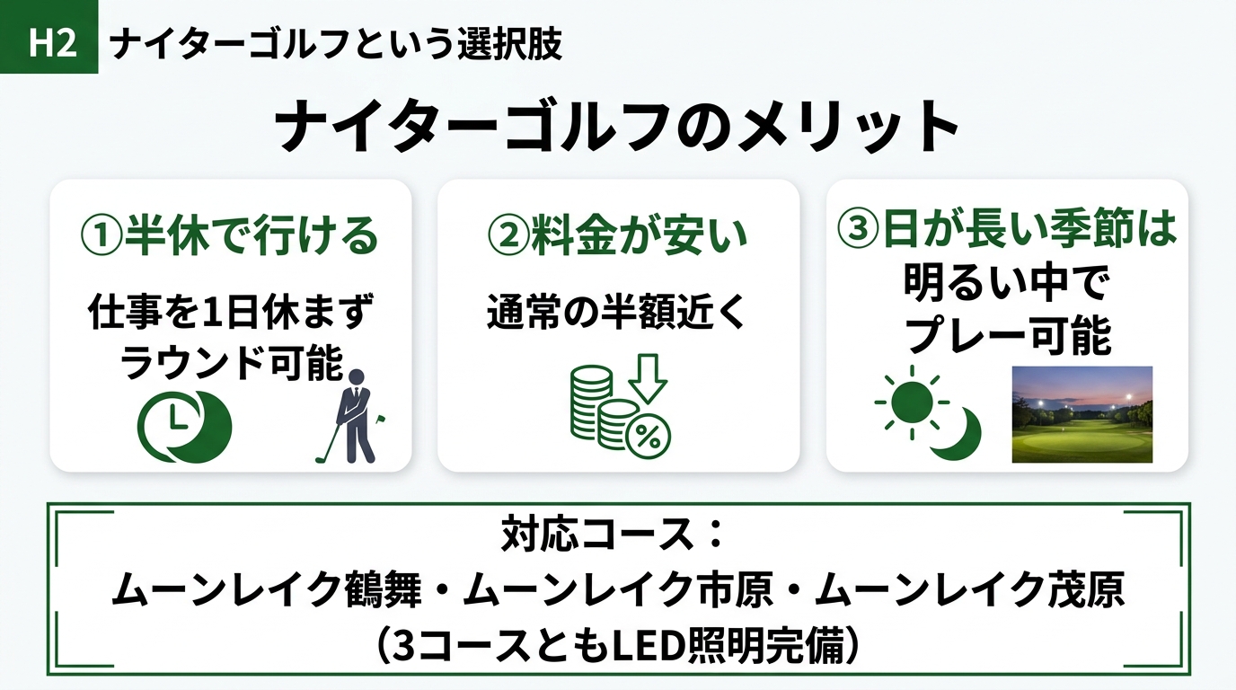 ナイターゴルフのメリットと対応コース