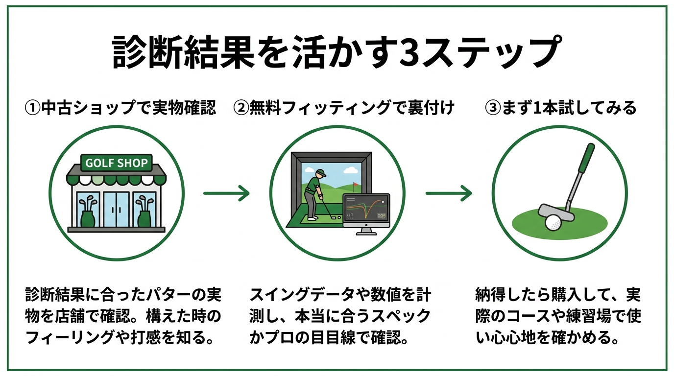パター診断結果を活かす3ステップ（中古確認→フィッティング→購入）